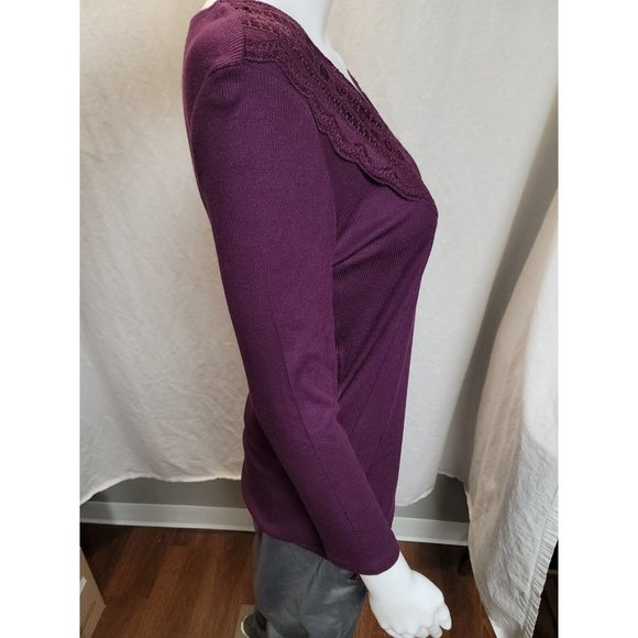 Cable & Gauge Purple 3/4 Sleeve V Neck Blouse Size S - Picture 5 of 8